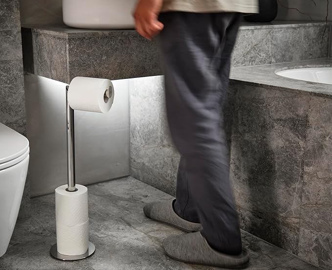 Joseph Joseph EasyStore Luxe 2 in 1 Free-Standing Toilet Paper Holder Stand, Premium Stainless Steel, Up to 4 Toilet Roll Storage