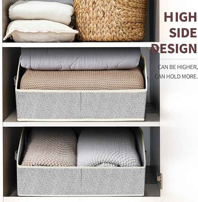 Trapezoid Closet Shelf Organizer - Large Baskets for Organizing, Fabric Storage Box for Shelves, Cube Storage Bins for Clothes, Books, Blankets, 3 Pack, Light Gray
