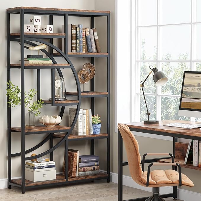 Tribesigns Bookshelf, Industrial 5 Tier Etagere Bookcase, Freestanding Tall Bookshelves Display Shelf Storage Organizer with 9-Open Storage Shelf for Living Room, Bedroom