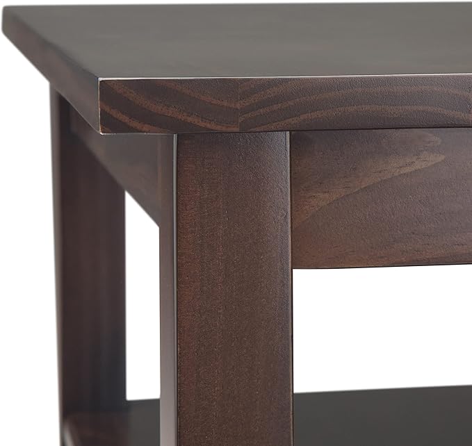 SIMPLIHOME Warm Shaker End Table - 14 inch Wide Solid Wood Narrow Side Table in Tobacco Brown, Transitional Accent Table for Living Room or Bedroom with Drawer, Open Shelf and Square Tapered Legs