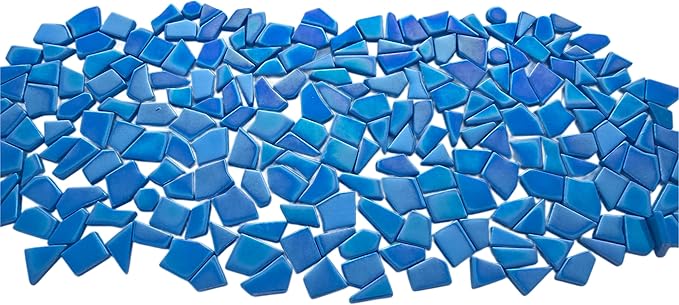 Irregular Glass Mosaic Tiles Bulk 500g Glossy and Iridescent Mosaic Glass Tiles for DIY Projects and Arts and Crafts Solid Colors and Mixes (Iridescent Blue)