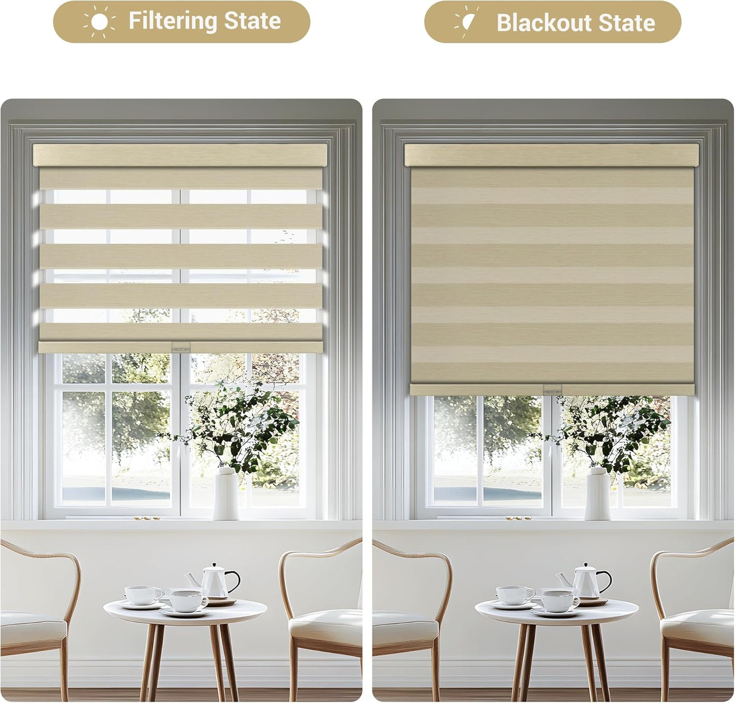 Cordless Zebra Blinds for Windows, Blackout Interior Blinds,Easy to Install,UV Protection,for Offices and Home,Custom Roller Shades, Mousse Beige,41" W x 64" H