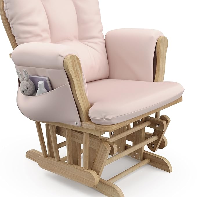 Storkcraft Premium Hoop Glider & Ottoman (Natural/Pink) — GREENGUARD Gold Certified Nursery Glider, Solid Wood Craftsmanship, Smooth-Gliding Nursery Chair and Ottoman, Award-Winning