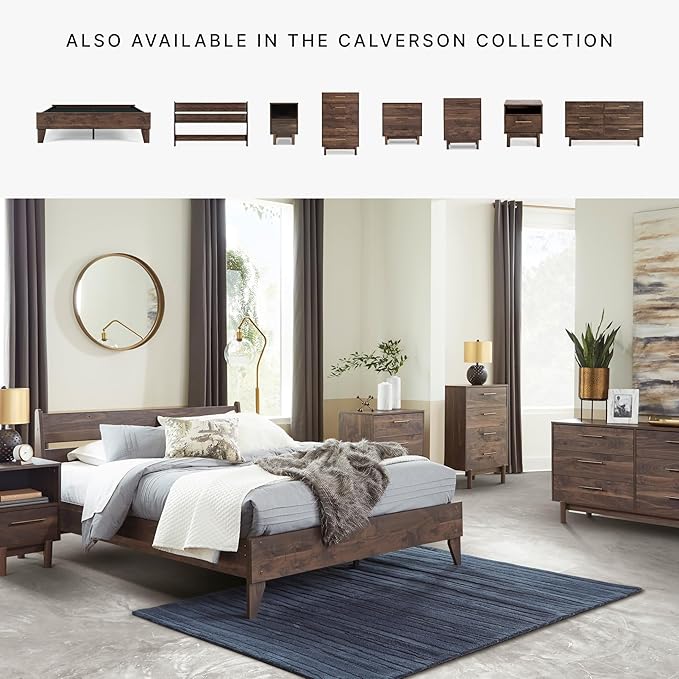 Signature Design by Ashley Calverson Modern Open Slat Panel Headboard ONLY, Queen, Brown