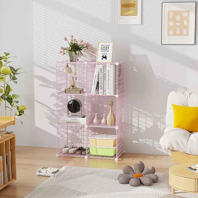 C&AHOME Wire Cube Storage, 6 - Cube Organizer Metal C Grids, Modular Shelves Units, Closet Organizer, Ideal for Home, Office, Living Room, 36.6”L x 12.4”W 36.6”H, Pink UWCS3006P