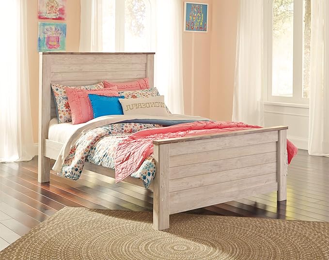 Signature Design by Ashley Willowton Cottage Farmhouse Sleigh Headboard ONLY, Full, Whitewash