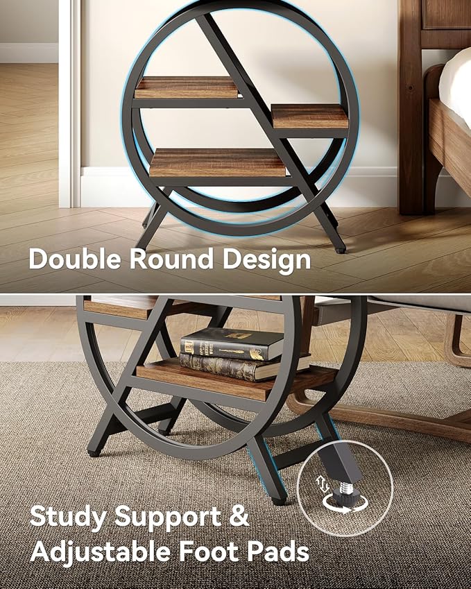LITTLE TREE End Table, Set of 2 Narrow Side Table with 4-Tier Large Storage Space, Modern Bedside Table for Living Room, Home Office, Bedroom, Brown