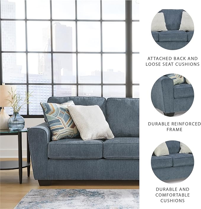 Signature Design by Ashley Cashton Casual 2-in-1 Sofa Sleeper with Folding Gel Memory Foam Mattress, Queen, Blue