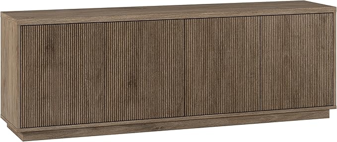 Henn&Hart Fluted TV Stand for TVs up to 75" with 2 Concealed Ribbed Storage Cabinets and Adjustable Shelves for Living Room, Family Room, or Office, Weathered Gray