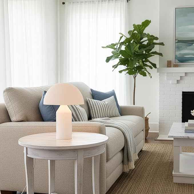 Brightech Venus Glass - 14" Contemporary Table Lamp with Glass Shade and Body - Unique Mushroom Table Lamp - Dimmable LED Light Bulbs for Bedroom Reading, Great Décor for Living Rooms, Offices