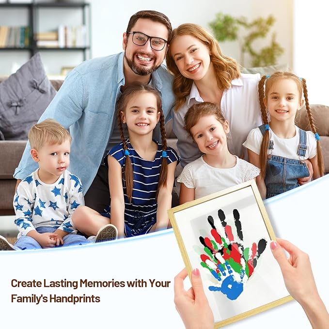 80S Family Handprint Kit, Handprint Art Craft DIY Kit, Baby Hand Print Gift for New Moms, Parents, Grandparents, 6 Safe, Non-Toxic Paints, Ideal for Mother's Day, Father's Day, Anniversary & More