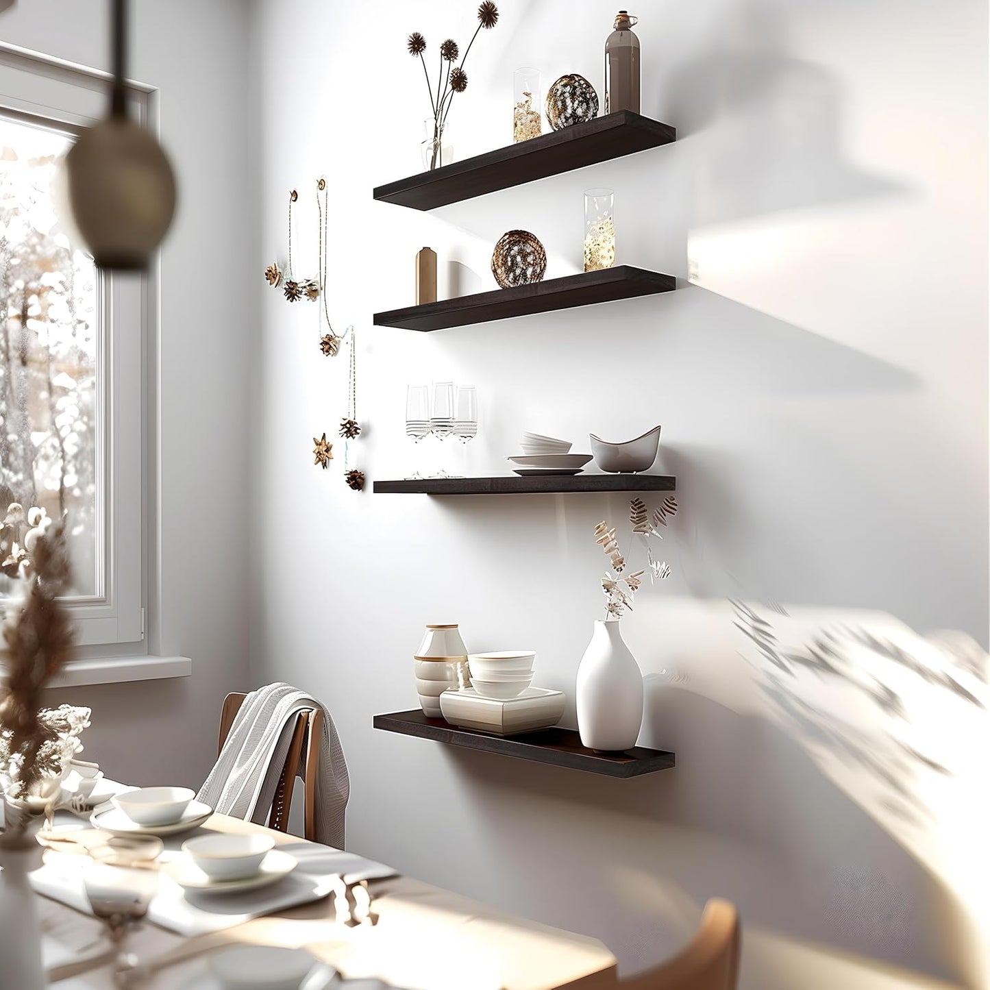 24 Inch Floating Shelves for Wall Rustic Brown Wood Wall Shelves for Bedroom Set of 4 - Décor Diaries