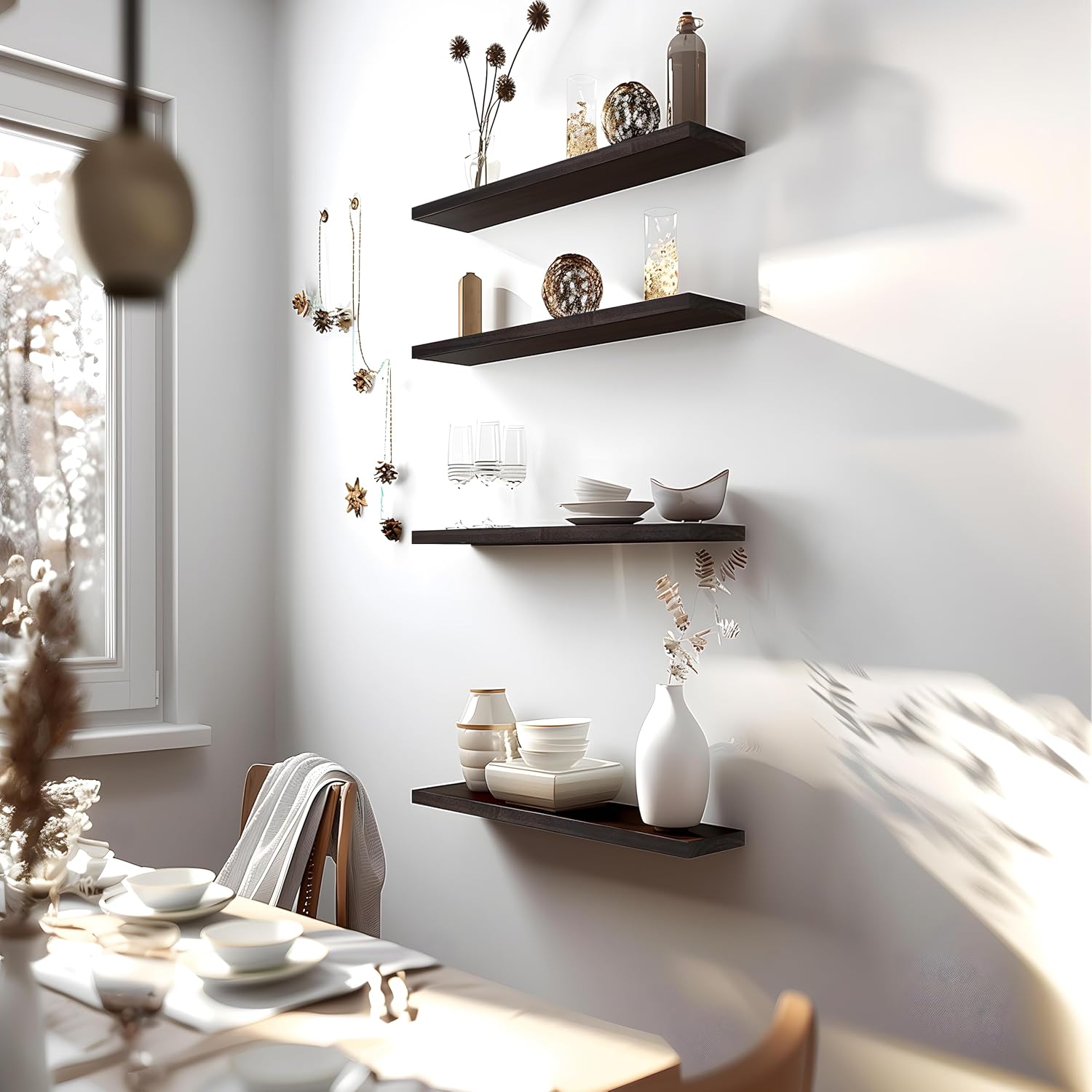 24 Inch Floating Shelves for Wall Rustic Brown Wood Wall Shelves for Bedroom Set of 4 - Décor Diaries