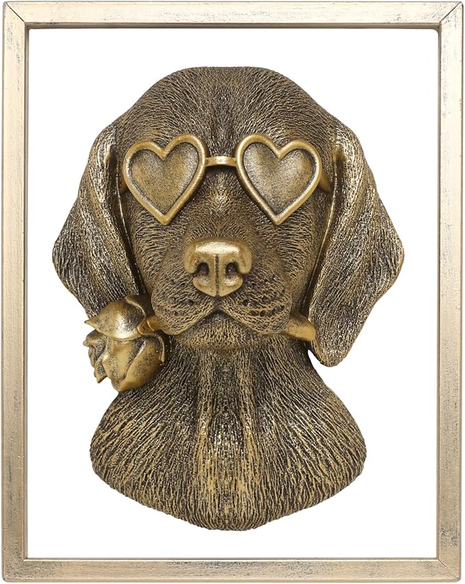 Newinhome Animal Heads Wall Decor (Includes Metal Frame) Resin Animals Sculptures Dog Head Wall Hanging Decoration Gold vintage Wall Sculpture for Living Room Bedroom Office(Dachshund)