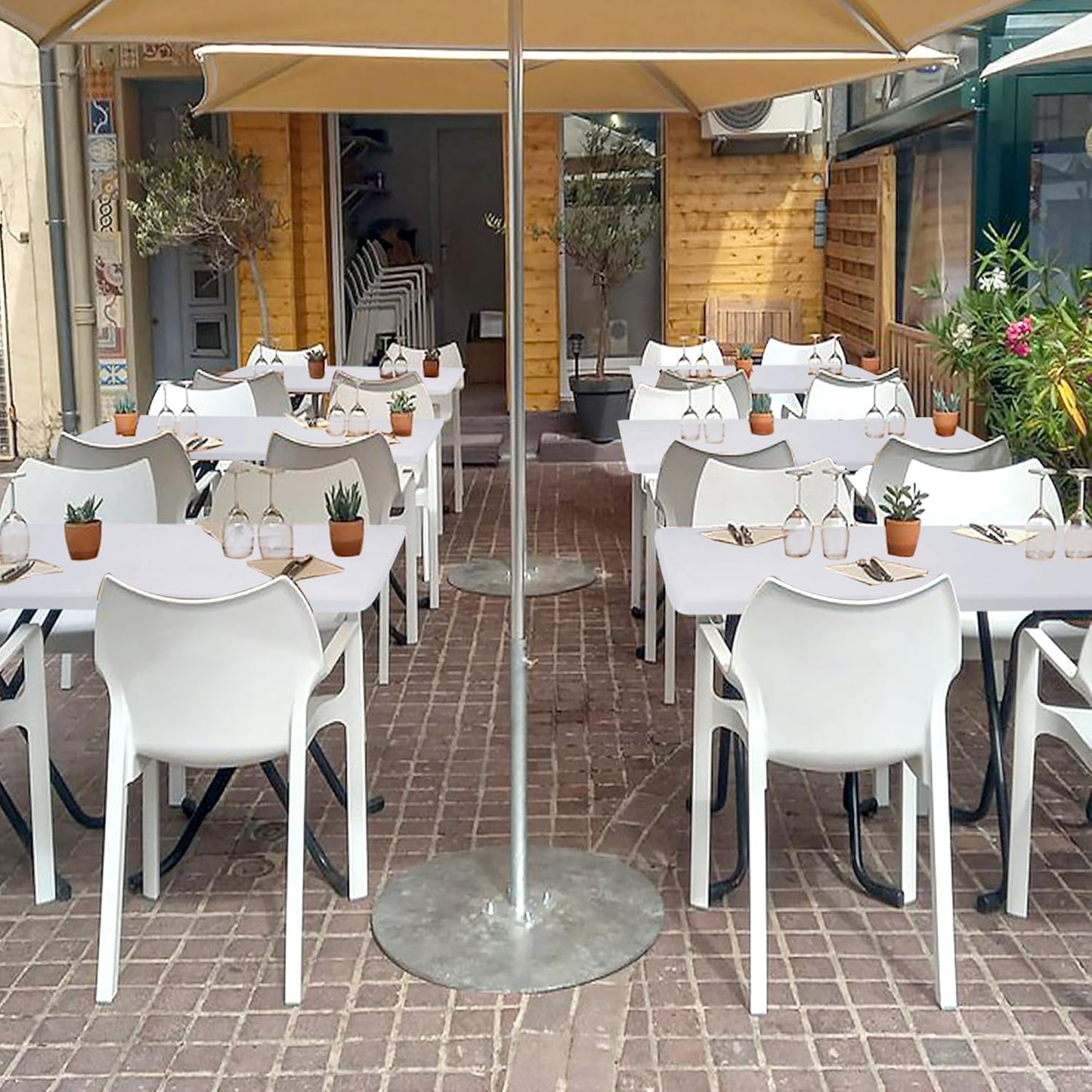 Fitted Tablecloth for 8 Foot Rectangle Tables-4 Pack White Elastic Outdoor Picnic Table Cover-Spandex Stretch Folding Table Cloths 8ft for Camping Dining Room Patio Kitchen Banquet Party