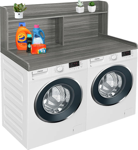 Royxen 2-Tier Washer Dryer Countertop,19.5"H Wood Washer and Dryer Topper with Shelf,Laundry Countertop Over Washer and Dryer, Universal Fit for Laundry Room Organization (Eucalyptus, 54"W X 27.5"D)