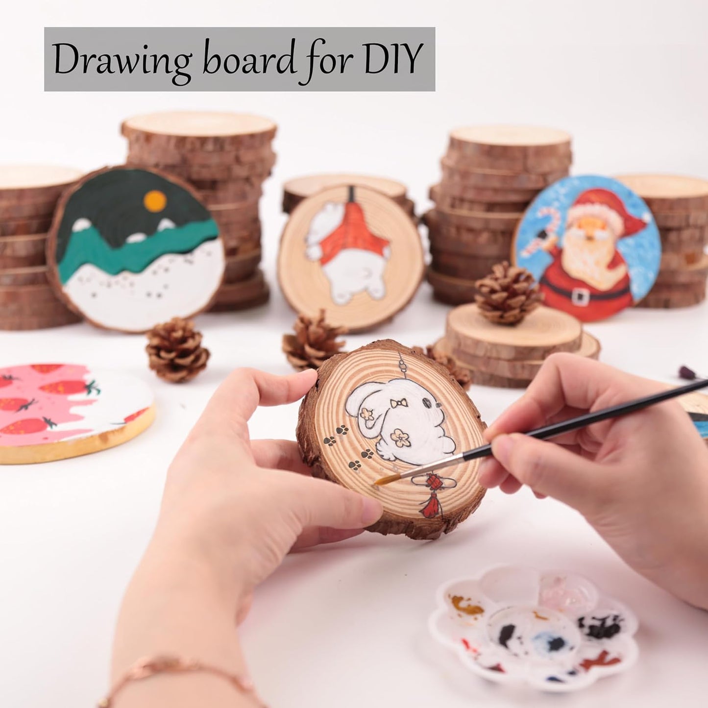 Unfinished Natural Wood Slices: 3.2-4 Inch Circles - 30 pcs with Bark for Crafts, DIY Ornaments & Art