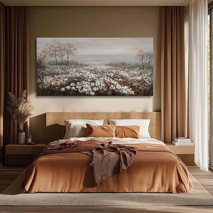 GAIDUOMAI Wildflower Wall Art Rustic Farmhouse Wall Decor Countryside Canvas Prints for Bedroom Large Landscape Painting for Living Room Hallway Decor 29x58 Inch
