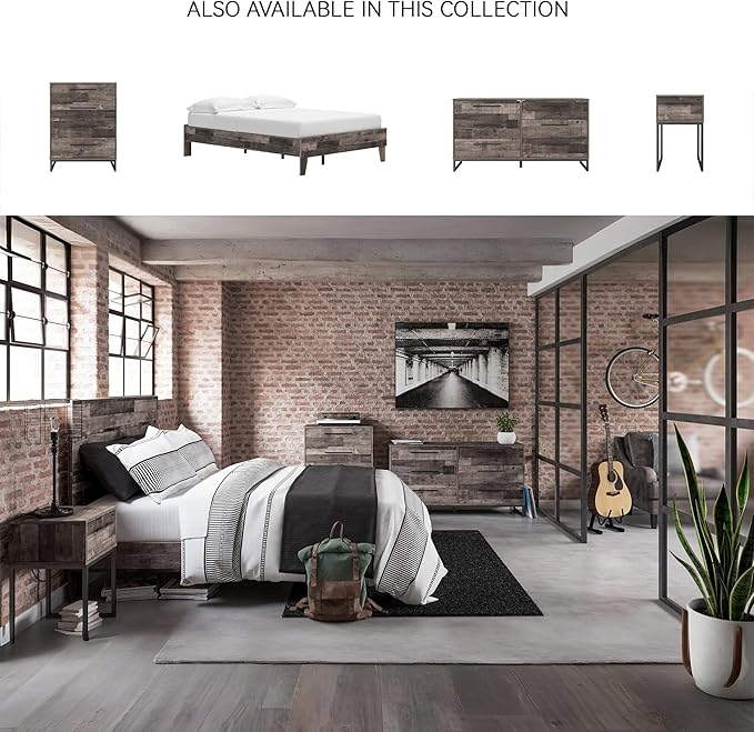 Signature Design by Ashley Neilsville Butcher Block Style Platform Bed, Full, Rustic Gray