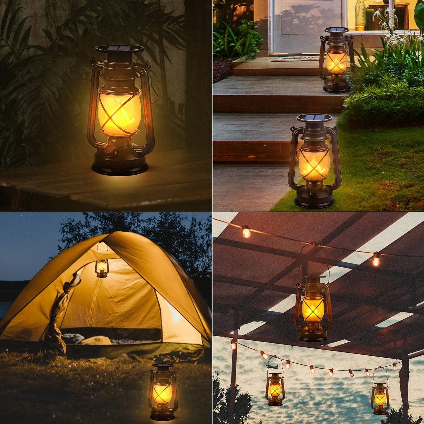 Solar Lantern Outdoor Hanging Solar Lights Dancing Flame Led Waterproof Camping Lamps, Landscape Decor for Table Patio Garden Yard Pathway Porch 2 Pack