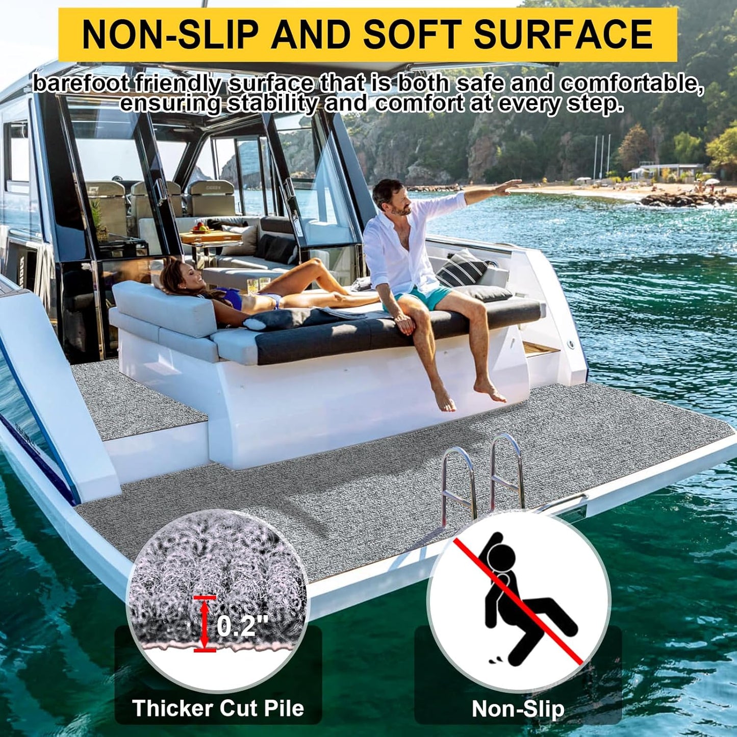 Marine Carpet,6 FT x 23 FT Smoke Gray Indoor Outdoor Carpet 0.2" Thick Boat Carpet with Water-Proof TPE Backing, Non-Slide Outdoor Marine Carpet Roll for Home, Patio, Porch, Deck