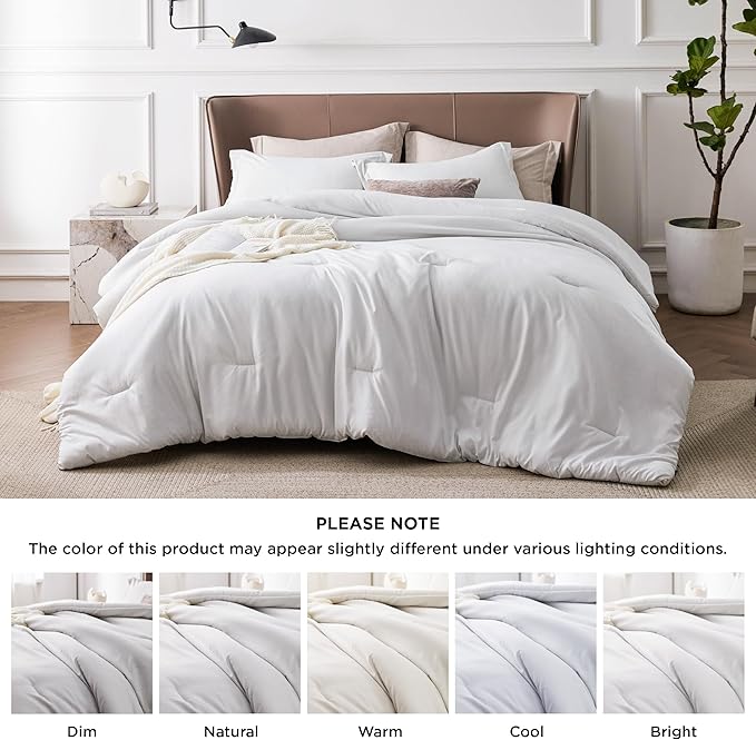 Bedsure Queen Comforter Set - Grayish White Soft Bedding for All Seasons, Cationic Dyed Bed Set, 3 Pieces, 1 Queen Size Comforter (90"x90") and 2 Pillow Shams (20"x26"+2")