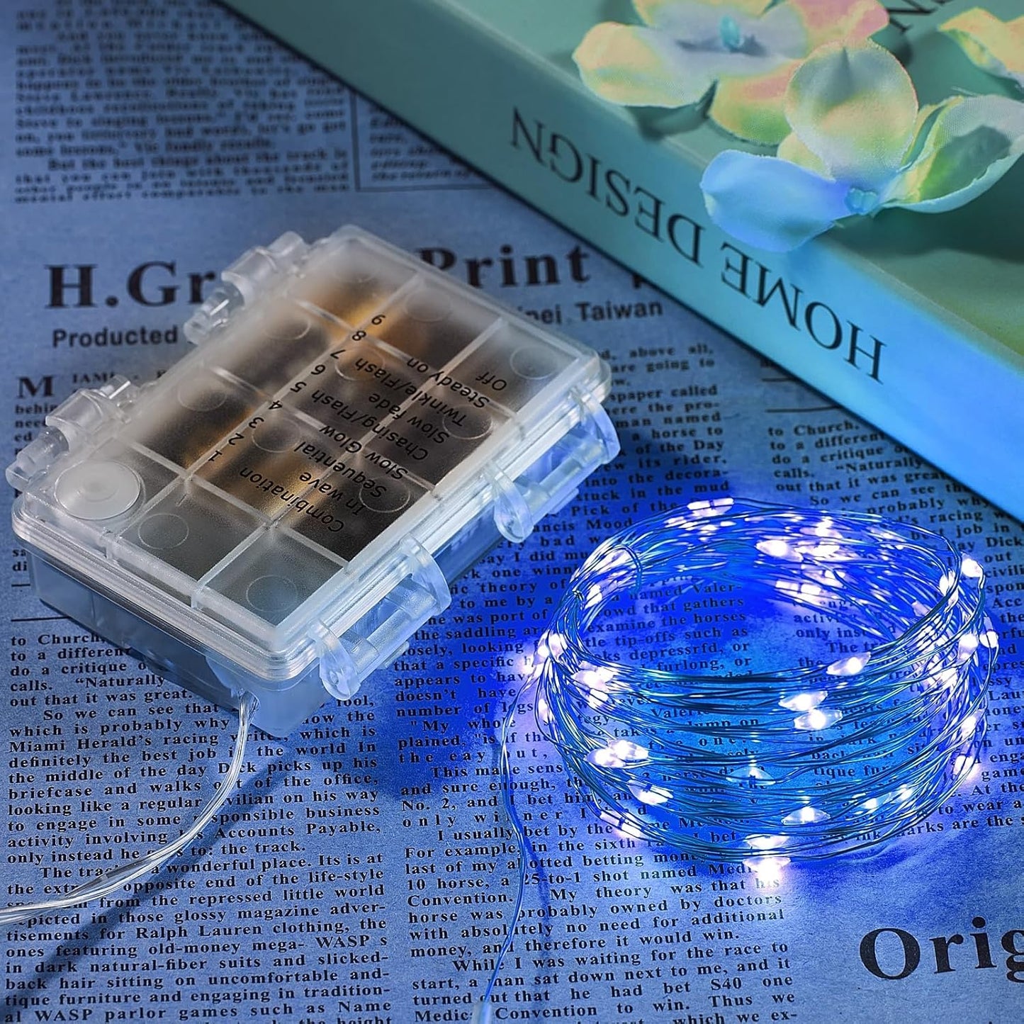 4 Pack 65.6 Ft. Battery Operated Outdoor String Lights with Remote & Timer, LED Blue Fairy Lights, Waterproof Twinkle Lights for Bedroom, Dorm, Mason Jar, Wedding, Party, Christmas