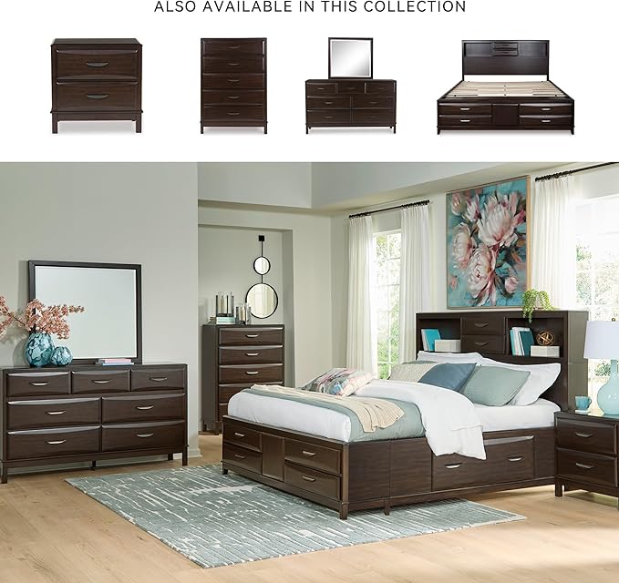 Signature Design by Ashley Vanmore Contemporary 2-Drawer Nightstand with Felt-Lined Top Drawer, Dark Brown