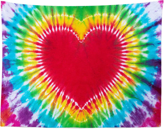 Loccor Colorful Tie Dye Tapestry Rainbow Heart Tie Dye Watercolor Wall Hanging Abstract Hippie Wall Decor LBGT Party Supplies Home Bedroom Living Room Decor W92 x H70 inches