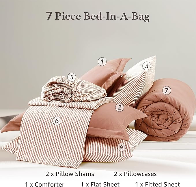 Monbix King Size Comforter Set - 7 Pieces Autumn Leaf Prewashed Bed in a Bag King Bedding Sets with Comforters, All Seasons Ultra Soft Comforter Bed Set with Sheets,Pillowcases & Shams