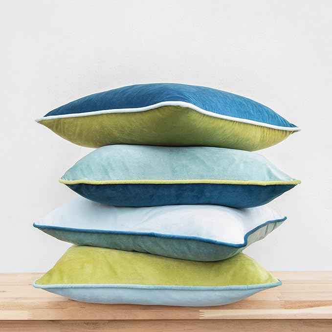 MONDAY MOOSE Decorative Throw Pillow Covers Cushion Cases, Set of 4 Soft Velvet Modern Double-Sided Designs, Mix and Match for Home Decor, Pillow Inserts Not Included (20x20 inch, Green/Blue)