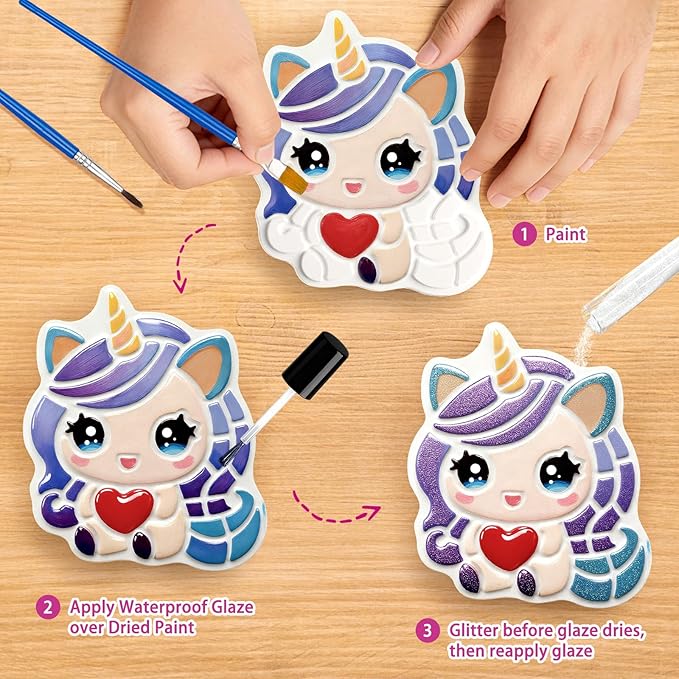 Unicorn Stepping Stones Painting Kits For Kids, Toddler Outdoor Arts And Crafts Garden Decoration Supplies, Paint Craft Kits For Kids Ages 4 5 6 7 8 9 10 + Year Old Boys Girls Birthday Easter Gifts