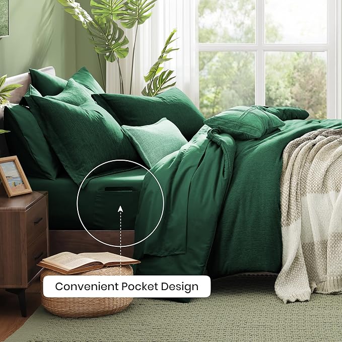 Monbix Full Size Comforter Set, Emerald Green Bedding Comforter for Full Size Bed Set Reversible, Bedding Sets Full 7 Pieces, Cationic Dyeing Bed in a Bag with Comforter, Sheets, Pillowcases & Shams