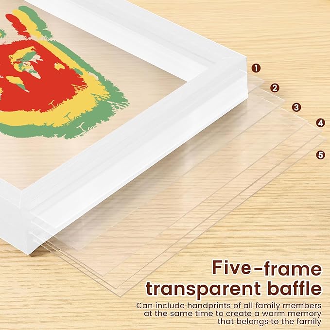 Hand and Footprint Kit for Family New Parents Mom Baby Keepsake, 5 Sheets, White Wood Frame, Handprint Ornament Crafts Gift for Christmas Birthday Anniversary Mother's Day Father's Day Adoption Days