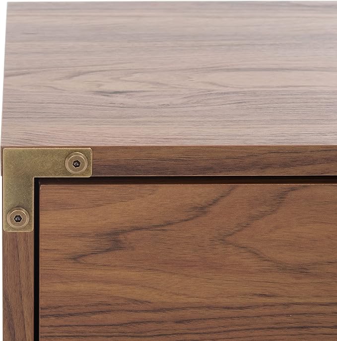 SAFAVIEH Home Collection – Galio Walnut & Gold 2-Drawer Nightstand, Vintage-Inspired Bedside Table with Storage for Bedroom (NST9600A)