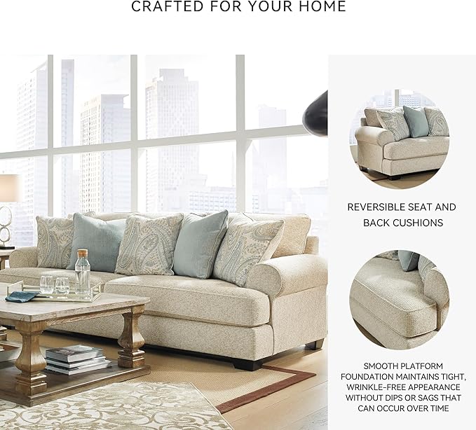 Signature Design by Ashley Monaghan Vintage Sofa with Accent Pillows, Reversible Cushions and Rolled Arms, Beige