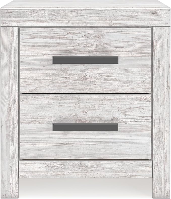 Signature Design by Ashley Cayboni Casual Nightstand with Framed Front and Pilasters, 2 Storage Drawers, Large Black Handles, Wood, 24.37" High, White