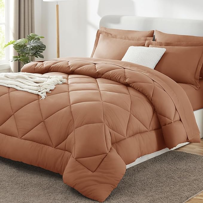CozyLux King Size Comforter Sets Pumpkin - 7 Pieces Bed in a Bag King, Luxury Soft Bed Set for All Seasons, Bedding Set with Down Alternative Comforter, Sheets, Pillowcases & Shams