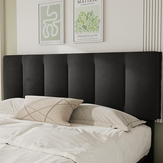 VECELO King Size Bed Frame with 4 Storage Drawers, Adjustable Height Headboard, Heavy-Duty Bedframe with Strong Wooden Slats, No Box Spring Needed, Black