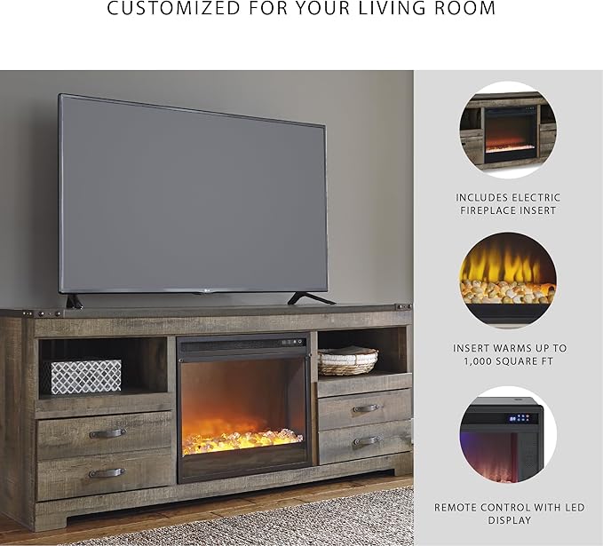 Signature Design by Ashley Entertainment Accessories Urban 63" TV Stand with Electric Fireplace for TVs up to 72", Dark Brown