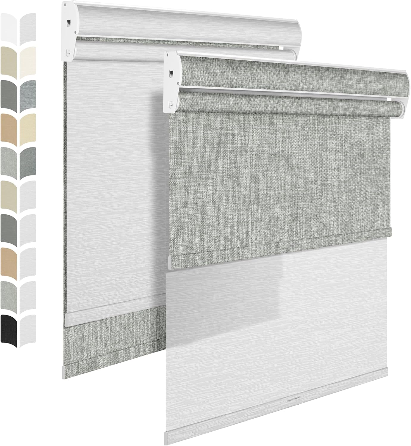 BERISSA Cordless Dual Roller Shades with Cassette Valance,Double Window Shades Blackout and Light Filtering Shades,Day and Night Roller Shades for Home Office Door.Linen Grey and White.60 W x 80" H
