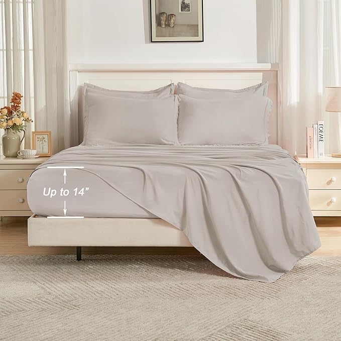 Andency Full Size Comforter Set Heather Grey -7 Pieces Boho Tassel Bed in a Bag Soft Lightweight Bedding Sets, Fringe All Season Bed Set with Comforter, Sheets, Pillowcases & Shams