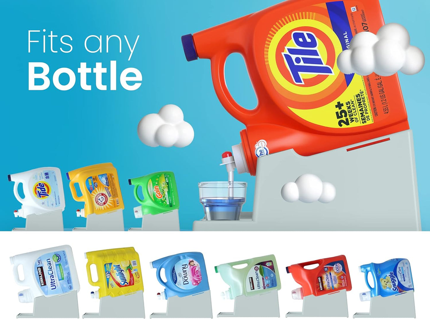 TidyFriend Laundry Detergent Holder Stand Organizer with Drip Tray, 3 Pack Laundry Soap Holder with Non-Slip Rubber Feet for Washing Space Organization, Angled Downward Slope for Easy Pouring (Blue)