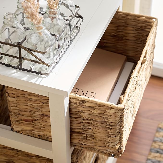 SAFAVIEH Home Collection – Halle Ivory 3-Drawer Basket Storage Side Table, Coastal Accent Design, Fully Assembled (AMH5738K)