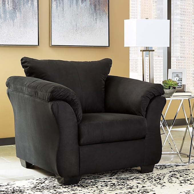 Signature Design by Ashley Darcy Casual Plush Chair, Pillow Top Armrests, Contemporary Style, Loose Seat Cushions, Soft Fabric Upholstery, Flared Arms, Black