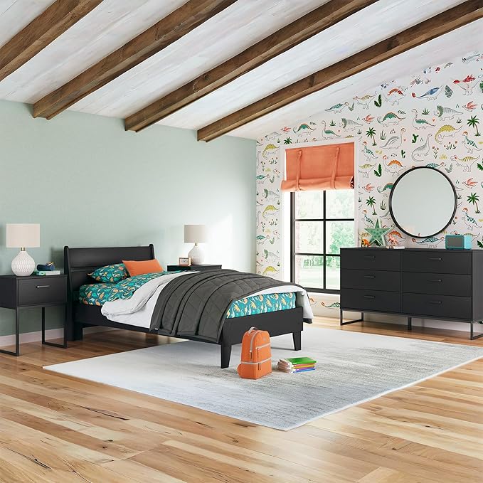 Signature Design by Ashley Socalle Casual Twin Panel Platform Bed, Foundation or Box Spring Not Needed, Black