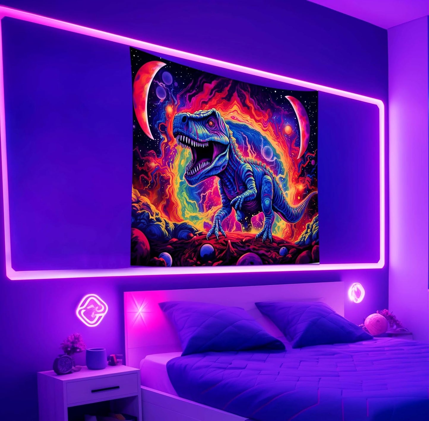 Dinosaur Tapestry Blacklight, Black Light Dinosaur Posters for Boys Room Uv Cool Dino Kids Tapestry for Teen Bedroom Home Decor 60x50in