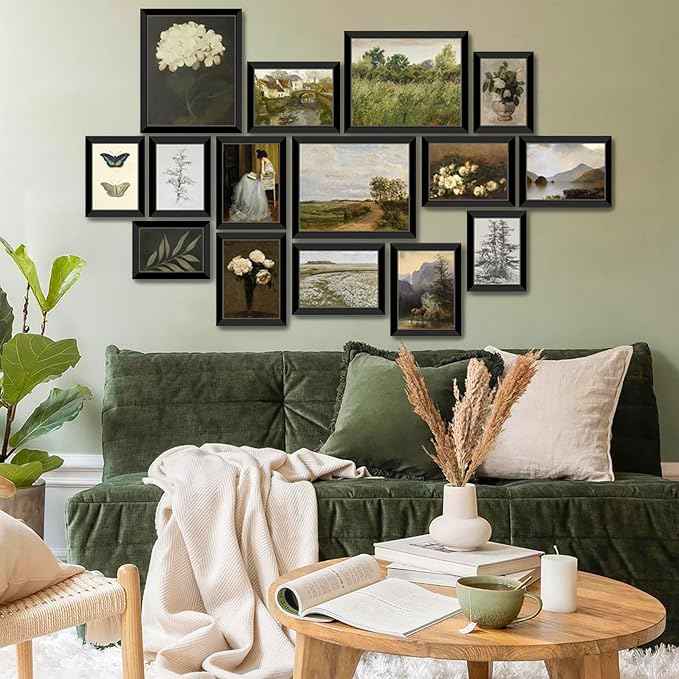 LANCHI95 15 Pcs Vintage Wall Art Decor Framed, Vintage Posters for Room, Vintage Art Prints, Moody gallery wall art, Wall Print for Bedroom, Moody Wall Decor, French Country Decor (FRAMED)