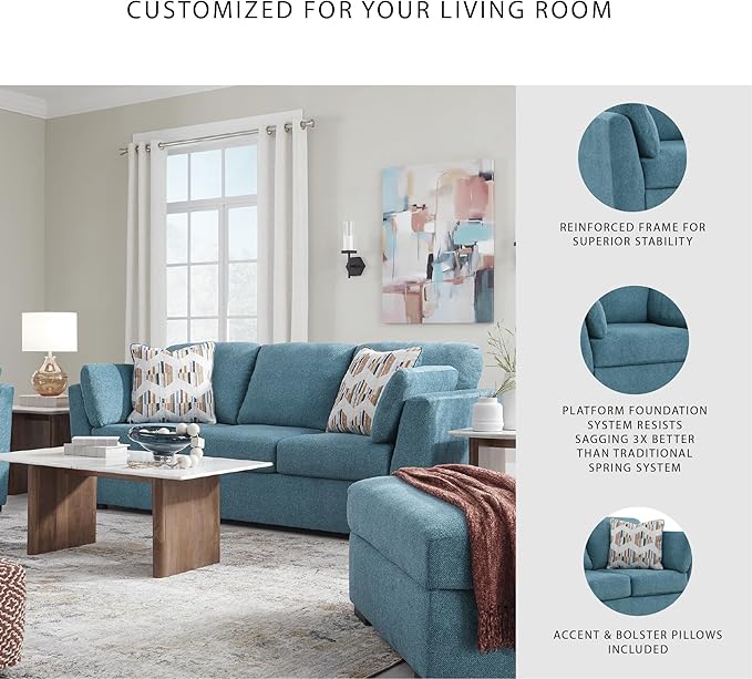 Signature Design by Ashley Keerwick Scandinavian Sofa with 4 Toss Pillows, Blue