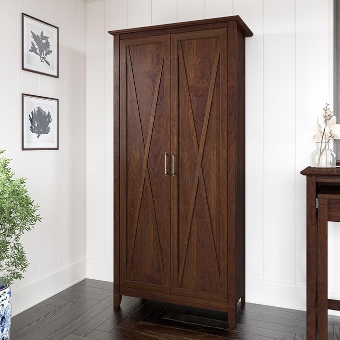 Bush Home Key West Tall Storage Cabinet with Doors in Bing Cherry